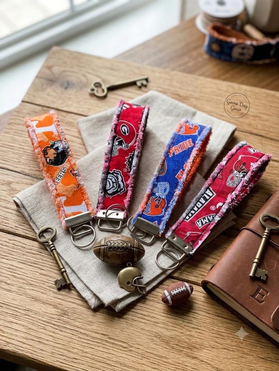 College Football Team Wristlet Keychain: Handmade Key Fob