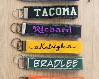 Personalized Wristlet Keychain: Custom Key Fob, Handmade Lanyard Embroidered