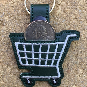 Viertelhalter für Aldi-Einkaufswagen, handgefertigter Schlüsselanhänger, Viertelhalter, Aldi-Schlüsselanhänger mit Viertelschlitz, bestickter Aldi-Einkaufswagen, Buggy