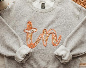 Tennessee TN Applique Sweatshirt: Embroidered Floral or Checkered Script
