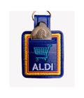 Embroidered Aldi Quarter Holder Keychain: Shopping Cart Coin Keeper