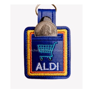 Aldi quarter holder Shopping cart keychain-handmade key fob quarter keeper-Aldi Key Fob Quarter holder-Embroidered Aldi cart-Shopping cart