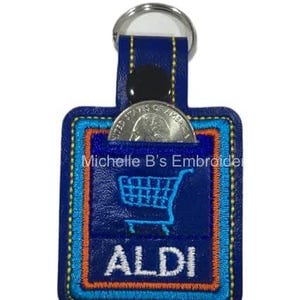 Aldi viertel Halter Einkaufswagen Schlüsselanhänger - Aldi Schlüsselanhänger mit Viertel Halter - Bestickter Aldi Warenkorb - Einkaufskorb