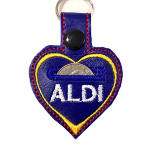 Aldi quarter holder Shopping cart keychain-Aldi key fob quarter keeper-Aldi Key Fob with Quarter holder-Embroidered Heart Shape for cart