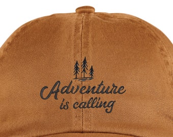 Adventure Is Calling-Vacation Hat-Unisex or Ladies’ fig-outdoor lovers cap-unisex ball cap-Embroidered cotton twill cap-6-panel unstructured