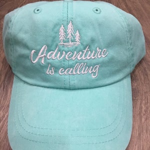 Adventure Is Calling-Vacation Hat-Unisex or Ladies’ fig-outdoor lovers cap-unisex ball cap-Embroidered cotton twill cap-6-panel unstructured