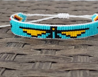 Thunderbird seed bead bracelet, native bead loom customizable bracelet made of delica seed beads and waterproof polyester cord
