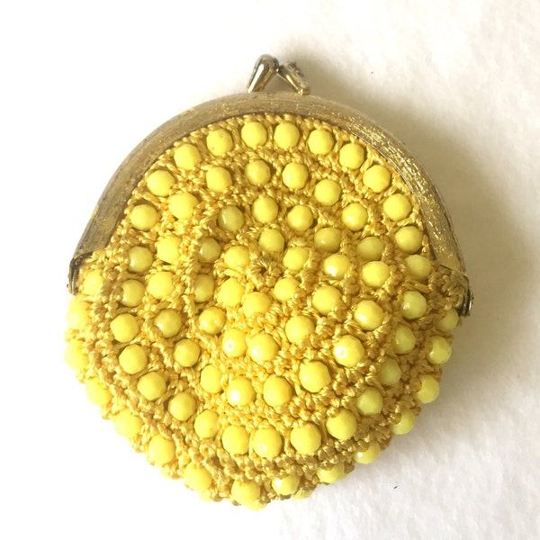 1960's Vintage Yellow Beaded Coin Purse
