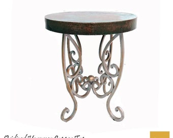 High End Travertine Top Side Table With Wrought Iron End Etsy