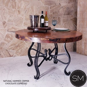 Round Elegant Hand Hammered Copper Dining Table with Hand Forged Wrought Iron