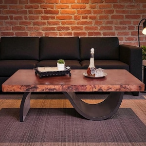 60 x 32 Copper Coffee Table – Hand-Hammered Copper Top & Forged Iron Base – Rustic Southwestern Living Room Furniture