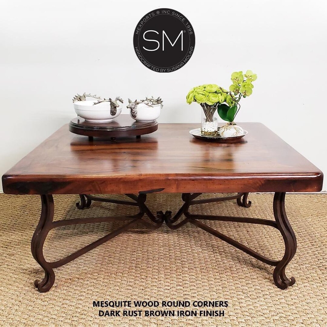 Square Wrought Iron Coffee Table With Mesquite Wood Top. Old Etsy
