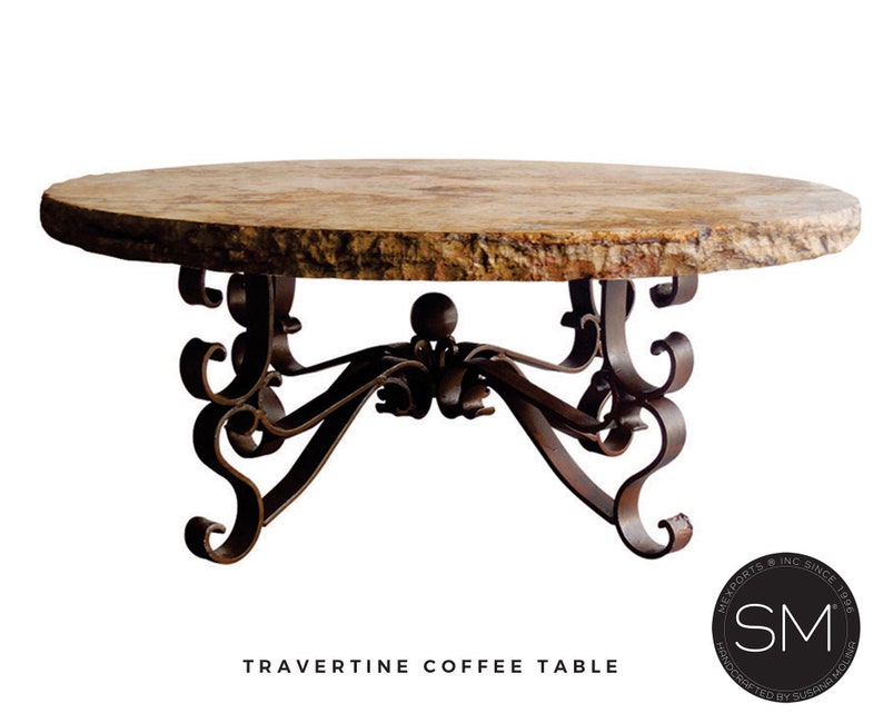 Rustic Travertine Coffee Table Wrought Iron Base. Etsy
