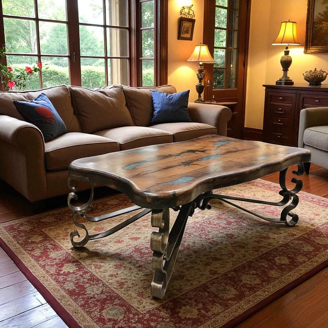 Rustic Turquoise Table Mesquite & Turquoise Coffee Table: Rustic Rectangular Wood Centerpiece ...