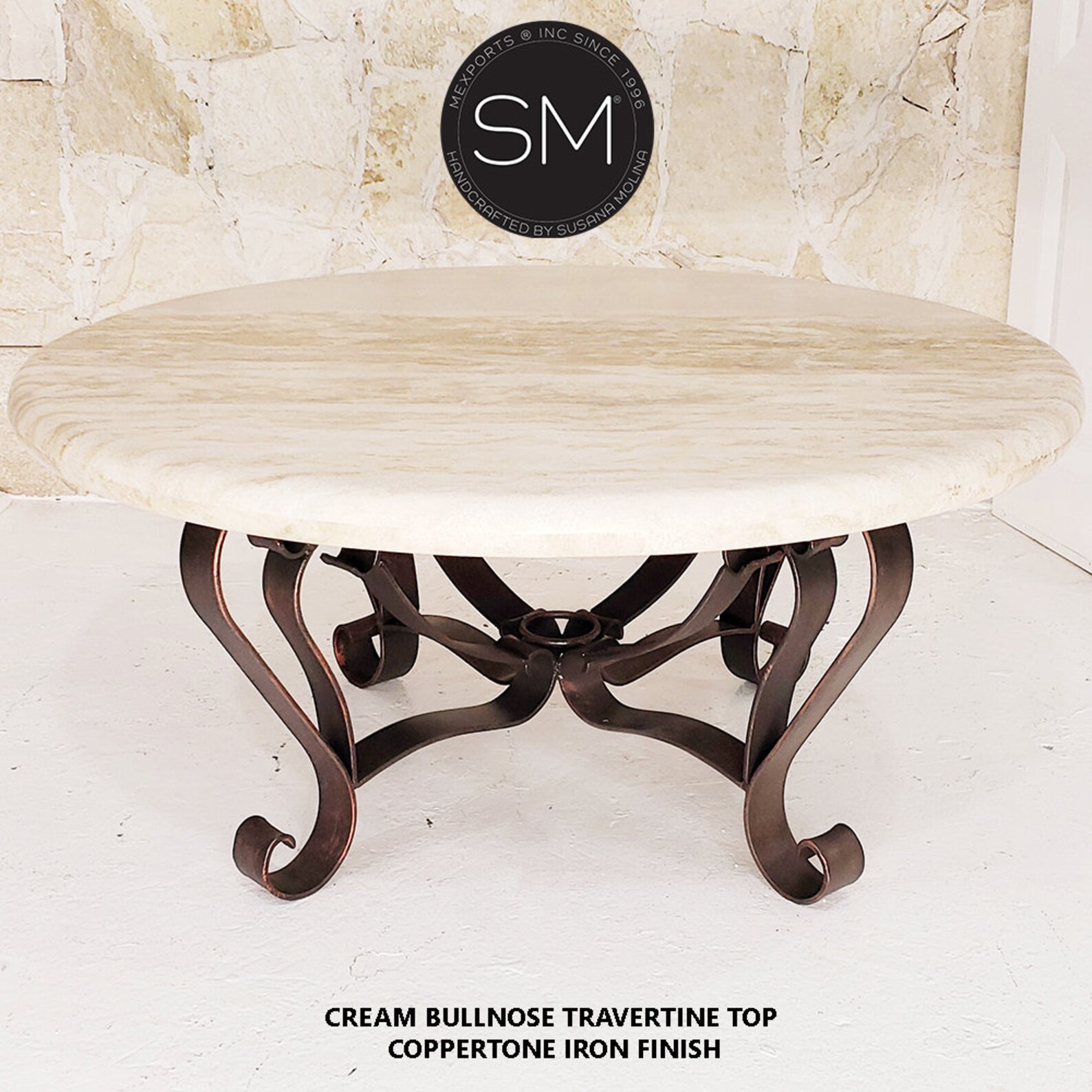 Round Natural Travertine Coffee Table. Handcrafted Luxury Furniture