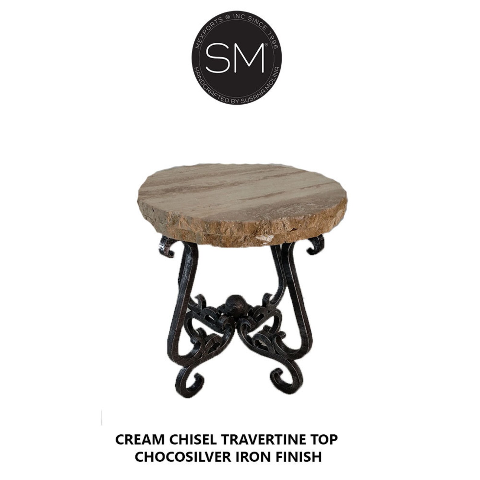 Wrought Iron Patio Furniture High End Table, Wrought Iron Travertine
