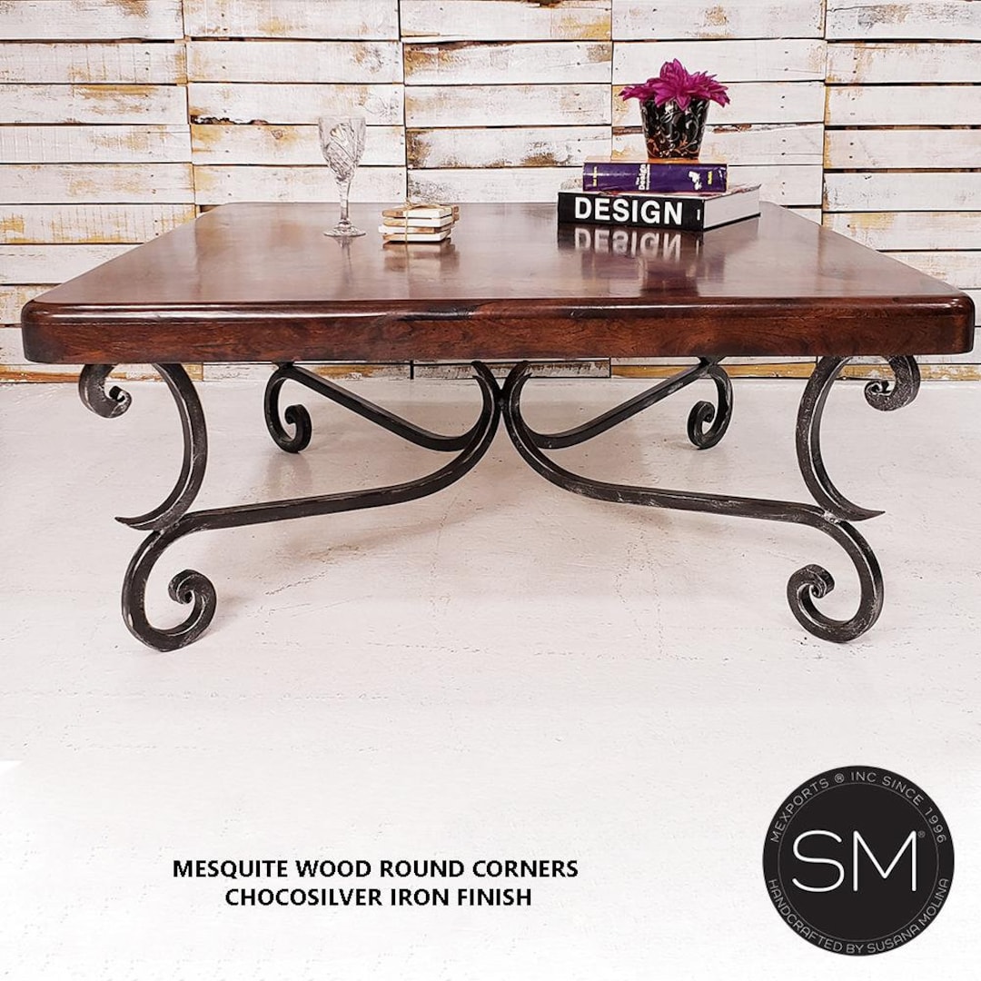 Wood and wrought iron coffee table discount