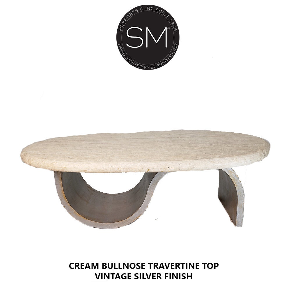 Contemporary Oval Coffee Table Travertine Stone Top With Metal Etsy