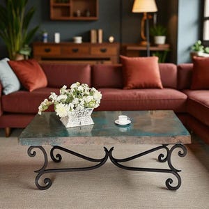 60&quot; x 32&quot; Rectangular Oxidized Copper Coffee Table - Hand-forged Wrought Iron - Mexports by Susana Molina
