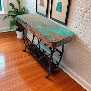 Contemporary Modern Oxidized Hand Hammered Copper Magazine End Table