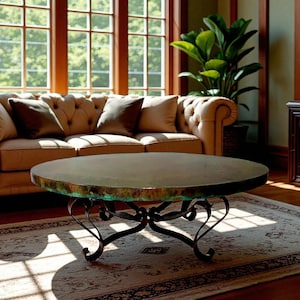 Grandeur 68&quot; Oval Hand-Hammered Oxidized Copper - Hand-Forged Wrought Iron Coffee Table - Susana Molina Designs