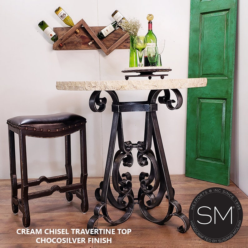 Pub Table Wrought Iron Base Outdoor Patio Bar Table. Handcrafted Luxury