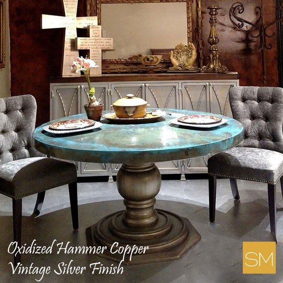 Copper Dining Table Round Luxury Room Furniture High End Vintage Wooden Model 1202 D