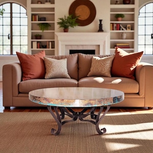 Oxidized 48 Round Coffee Table - Hand-Hammered Copper Top and Wrought Iron Base - Mexports by Susana Molina