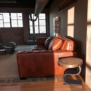 Modern Contemporary Side Table with Natural Hand Hammered Copper and Hand Forged Wrought Iron