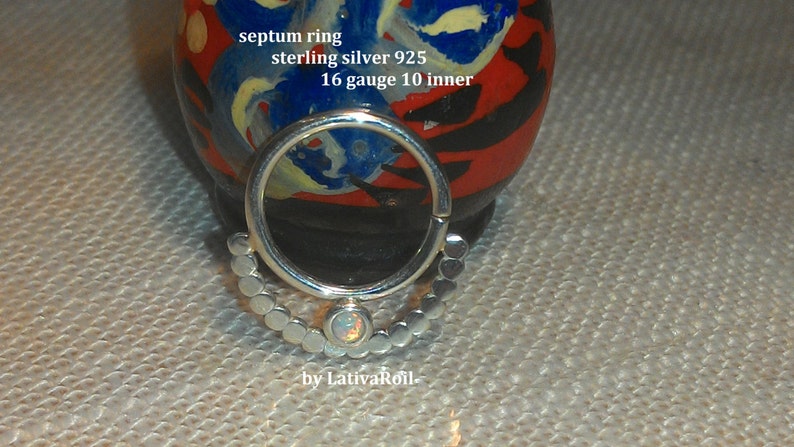 Septum ring,Nose ring,14g,16g,18g,20g,22g,24g,Opal white 2 mm.,Handcrafted
