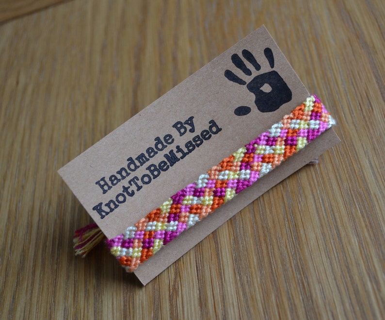 Handmade Woven Macrame Purple and Orange Checkerboard Friendship Bracelet