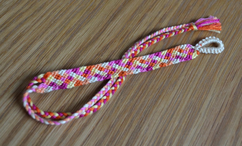 Handmade Woven Macrame Purple and Orange Checkerboard Friendship Bracelet
