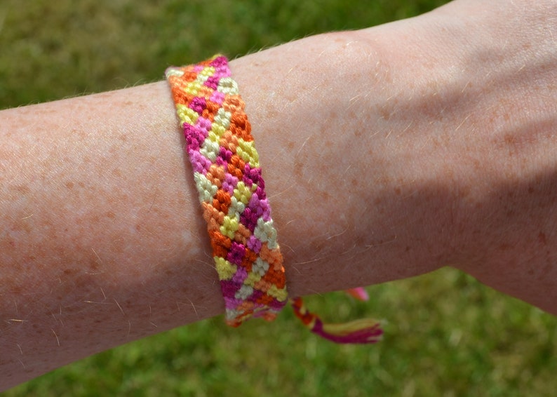 Handmade Woven Macrame Purple and Orange Checkerboard Friendship Bracelet