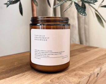 Tangelo Grapefruit Rosewood Candle 8oz–Coconut Soy Candle with a Clean Burning Wooden Wick (Vegan, All Natural, Phthalate Free, Toxin Free)