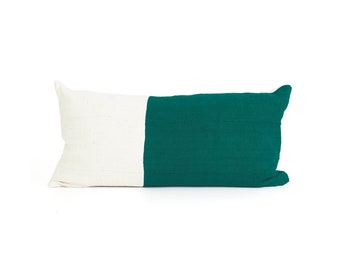 Green and White, Pillow Cover, Textured Color Block, 24x12; Chabot