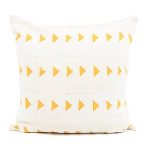 Pillow Cover, White Mud Cloth Pillow Cover  |Natural Cotton | Mud cloth | Mustard Yellow & White | ‘Chabot’