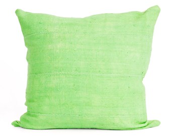 Mud Cloth Pillow Cover, African Mud Cloth, Authentic Green Mud Cloth Pillow | Chartreuse | 'Alene'