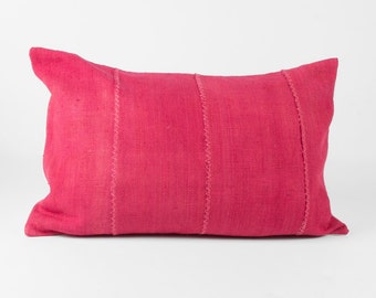 Pillow Cover, African Mud cloth | Hot Pink Lumbar | ‘Laney’ | Authentic Mud Cloth