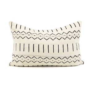 Mud Cloth, Pillow Cover, White Mud Cloth  Lumbar, 18x12 and 24x12