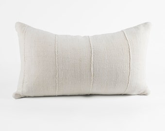 XL Lumbar Mud Cloth Pillow Cover | Natural White, Hand Woven (14x36)