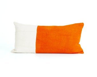 Orange and White, Pillow Cover, Textured Color Block, 24x12; Chabot