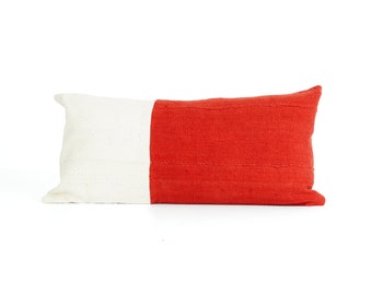 Red and White| Mud Cloth, Pillow Cover, Textured Color Block, 24x12; Chabot