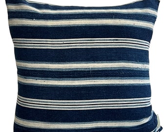 Blue Indigo Mud Cloth Pillow Cover| Vintage Indigo Mud Cloth | Striped Pillow Cover| Indigo | 18x18 | Machine Washable