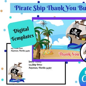 Paquete de notas de agradecimiento de 5 x 7 pulgadas con diseño de barco pirata, descarga digital