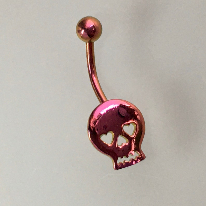 Skull Belly Ring Stainless Steel pinkgold No Dangle Navel piercing