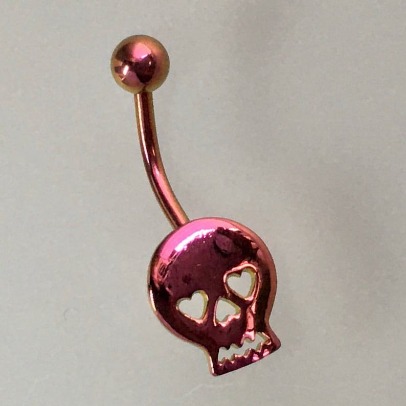 Skull Belly Ring Stainless Steel pinkgold No Dangle Navel piercing