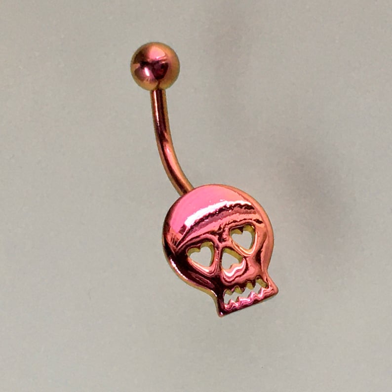 Skull Belly Ring Stainless Steel pinkgold No Dangle Navel piercing