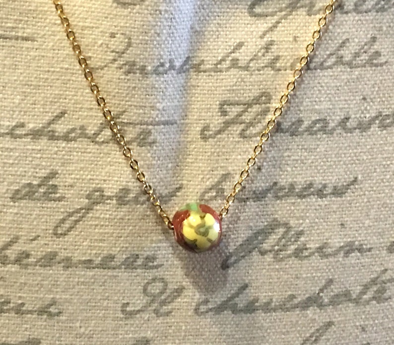 Flower in Yellow and Reds Cloisonn\u00e9 Necklace /& Gold Stainless Steel Chain SALE!