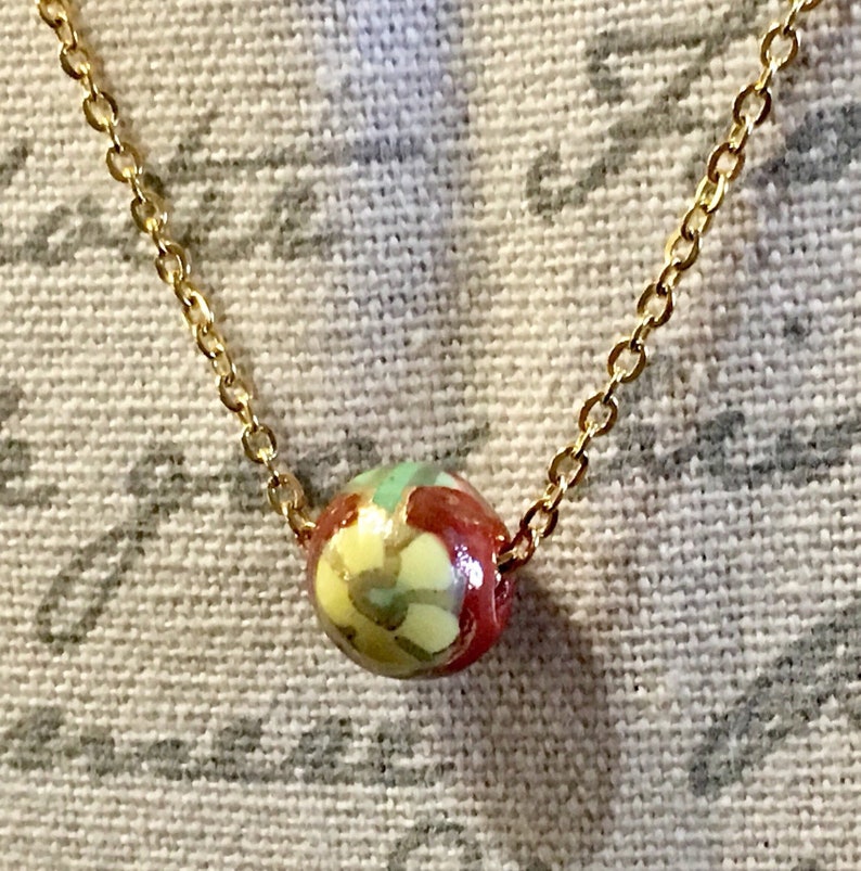 Flower in Yellow and Reds Cloisonn\u00e9 Necklace /& Gold Stainless Steel Chain SALE!