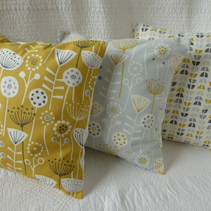 3 Cushion Covers 16 inch Saffron Mustard Yellow Grey Cream Scandi Style Print New Handmade 40cm